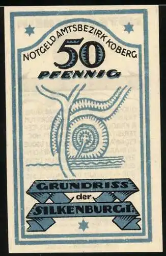 Notgeld Koberg, 50 Pfennig, Silkenburg-Grundriss