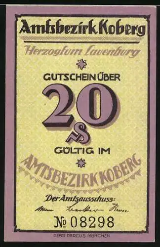 Notgeld Koberg, 20 Pfennig, Liudwinestein