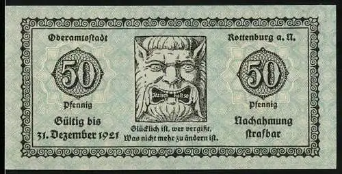 Notgeld Rottenburg a. N. 1921, 50 Pfennig, Partie am Rathaus