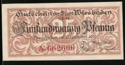 Notgeld Wiesbaden 1919, 25 Pfennig, Wappen mit heraldischen Lilien