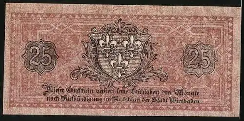Notgeld Wiesbaden 1919, 25 Pfennig, Wappen mit heraldischen Lilien