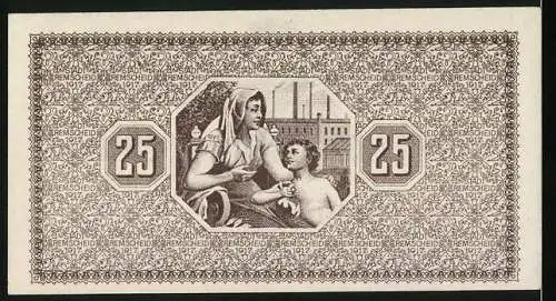 Notgeld Remscheid 1917, 25 Pfennig, Frau mit Kind vor Industriegebäude