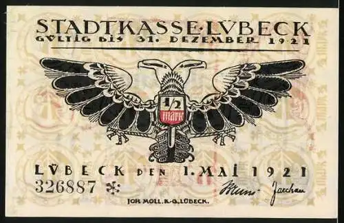 Notgeld Lübeck 1921, 50 Pfennig, Doppelköpfiger Adler
