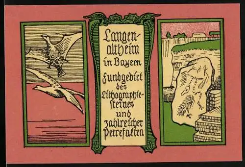 Notgeld Langenaltheim 1920, 25 Pfennig, Drache mit Rückenpanzer, Archaeopteryx Fossil und Lebenddarstellung