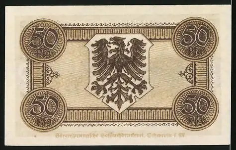 Notgeld Stargard i. M. 1921, 50 Pfennig, Ortspartie mit Turm, Wappen