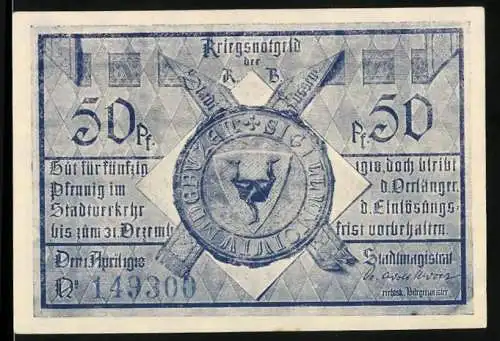 Notgeld Füssen 1918, 50 Pfennig, Siegel, Herkules bekämpft die Hydra