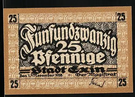 Notgeld Exin 1918, 25 Pfennig, Gesamtansicht mit Kirche