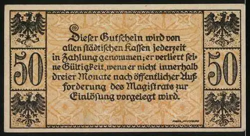 Notgeld Nordhausen 1919, 50 Pfennig, Statuette eines Königs