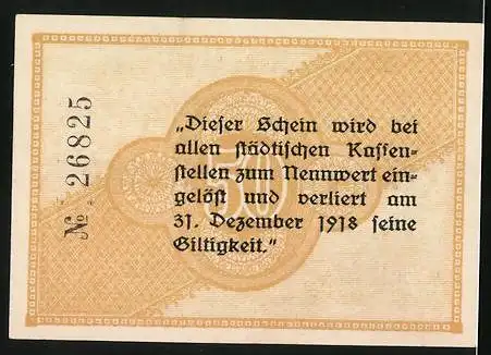 Notgeld Oelsnitz i. V. 1918, 50 Pfennig, Seriennummer 26825
