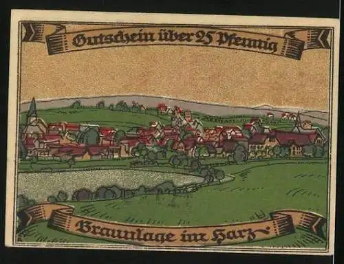 Notgeld Braunlage im Harz 1921, 25 Pfennig, Gesamtansicht im Grünen