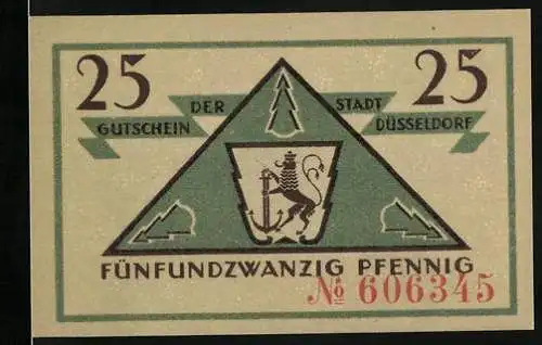 Notgeld Düsseldorf 1919, 25 Pfennig, Wappen mit Löwe und Anker