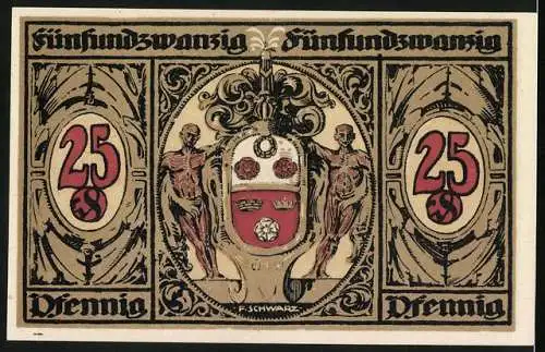 Notgeld Kronach 1921, 25 Pfennig, Rathaus und Wappen