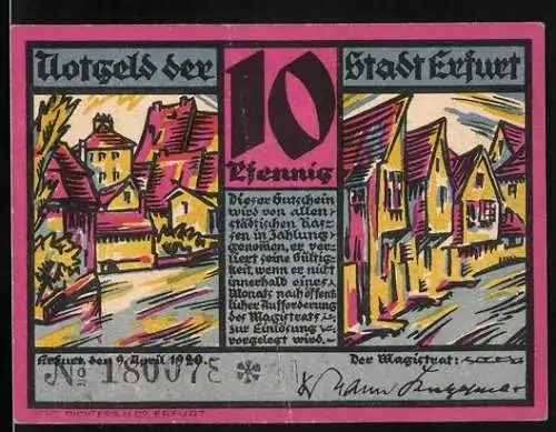 Notgeld Erfurt 1920, 10 Pfennig, Altstadt Am Dämmchen, weitere Ortspartien