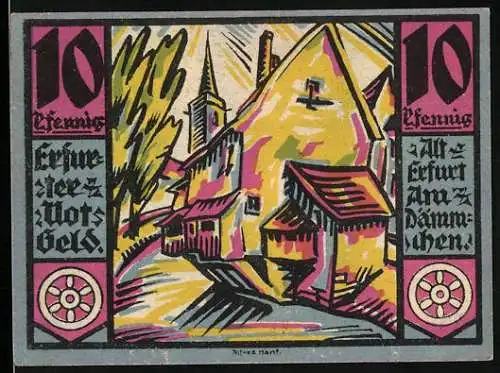 Notgeld Erfurt 1920, 10 Pfennig, Altstadt Am Dämmchen, weitere Ortspartien