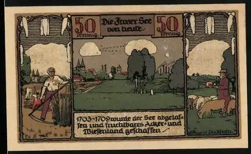 Notgeld Frose 1921, 50 Pfennig, Ackerland wo heut der Fraser See ist, Bilderrätsel Teil 5