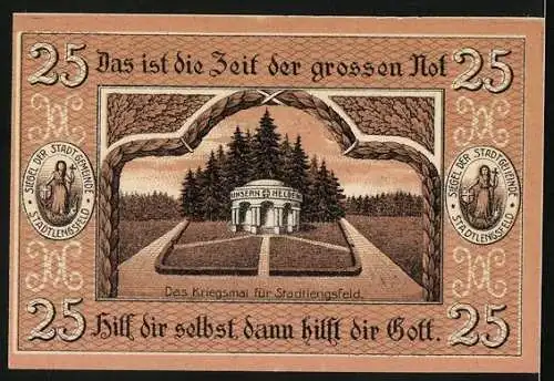 Notgeld Stadtlengsfeld 1919, 25 Pfennig, Stadtsiegel, Das Kriegsmal