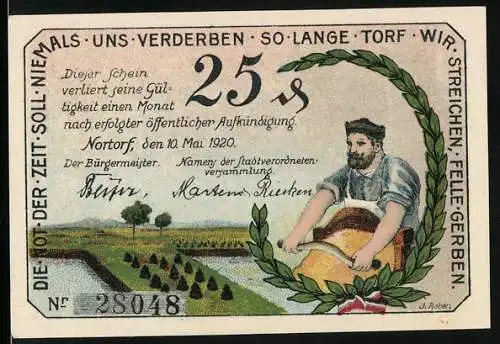 Notgeld Nortorf 1920, 25 Pfennig, Stadtwappen