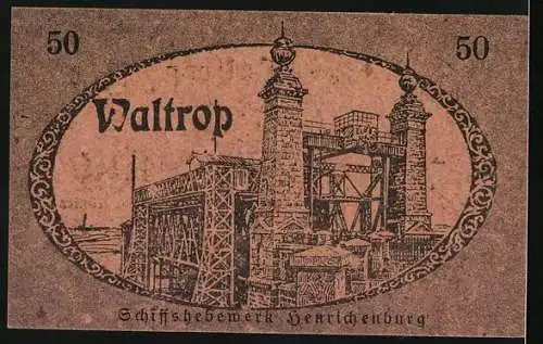 Notgeld Waltrop 1920, 50 Pfennig, Schiffshebewerk Henrichenburg