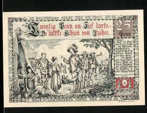 Notgeld Itzehoe 1920, 25 Pfennig, Soldaten und Frau mit Krug
