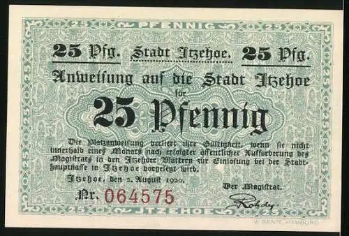 Notgeld Itzehoe 1920, 25 Pfennig, Soldaten und Frau mit Krug