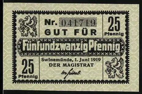 Notgeld Swinemünde 1919, 25 Pfennig, Stadtwappen