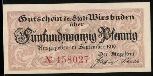 Notgeld Wiesbaden 1919, 25 Pfennig, Wappen der Stadt