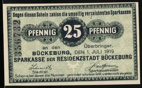 Notgeld Bückeburg 1919, 25 Pfennig, Stadtrat Schmidt