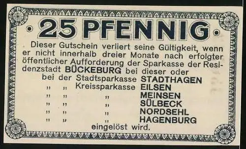 Notgeld Bückeburg 1919, 25 Pfennig, Stadtrat Schmidt