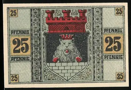 Notgeld Zeulenroda 1918, 25 Pfennig, Wappen mit Bär