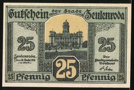 Notgeld Zeulenroda 1918, 25 Pfennig, Wappen mit Bär