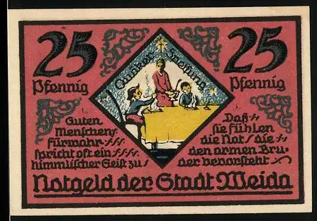 Notgeld Weida 1921, 25 Pfennig, Quäker Speisung