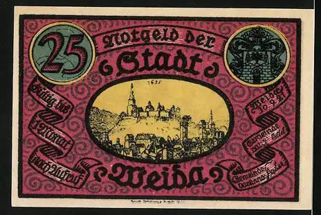 Notgeld Weida 1921, 25 Pfennig, Quäker Speisung