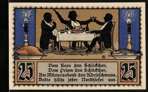 Notgeld Nordhausen a. H. 1921, 25 Pfennig, Stadtwappen und gedeckte Tafel