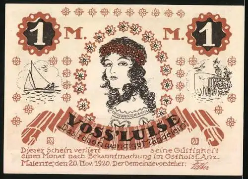 Notgeld Malente-Gremsmühlen 1920, 1 Mark, Voss Luise, Das rosenwangige Mädchen