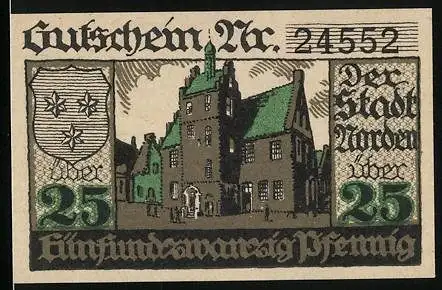 Notgeld Norden 1919, 25 Pfennig, Rathaus, Magistrat Walther