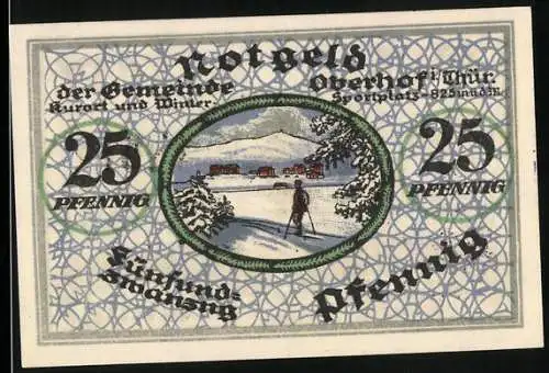 Notgeld Oberhof 1919, 25 Pfennig, Skifahrer und Wappen