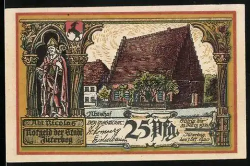 Notgeld Jüterbog 1920, 25 Pfennig, Abtshof und ehemalige Heilige-Geist-Kapelle