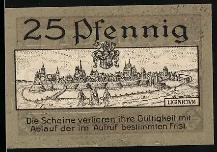 Notgeld Liegnitz, 25 Pfennig, Gesamtansicht und Wappen