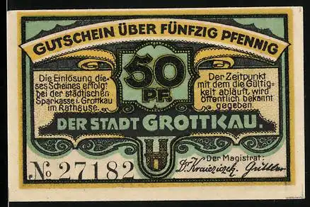 Notgeld Grottkau, 50 Pfennig, Ortsansicht im Panorama