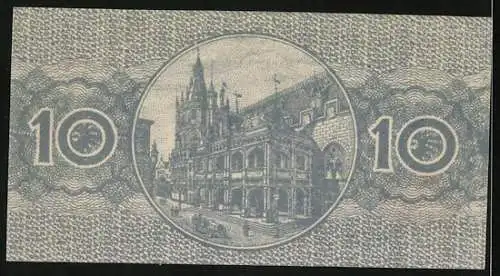 Notgeld Cöln 1917, 10 Pfennig, Rathaus mit Strassenpartie, Wappen