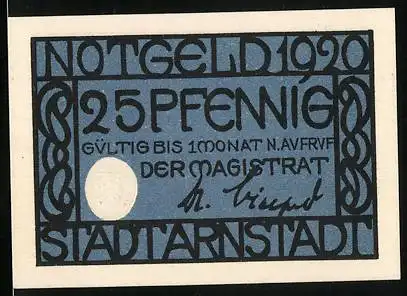 Notgeld Arnstadt 1920, 25 Pfennig, Wappen mit Adler