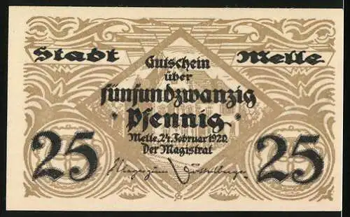 Notgeld Melle 1920, 25 Pfennig, Stadtsiegel