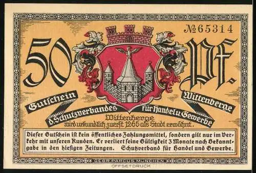 Notgeld Wittenberge, 50 Pfennig, Stadt Realgymnasium, Wappen