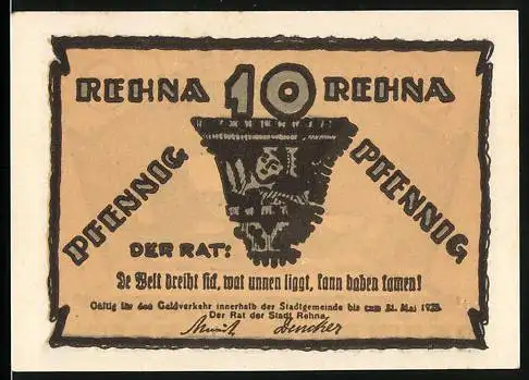 Notgeld Rehna, 10 Pfennig, Grosses Haus im Schnee
