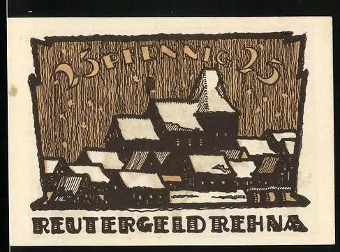 Notgeld Rehna, 25 Pfennig, Ortsansicht im Schnee