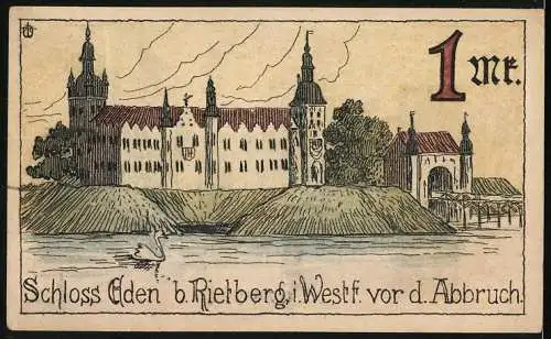 Notgeld Rietberg i. W. 1921, 1 Mark, Schloss Eden vor dem Abbruch