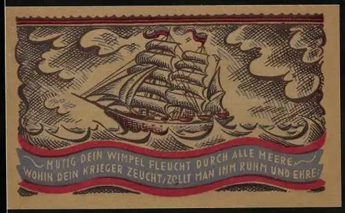 Notgeld Oldenburg 1921, 50 Pfennig, Dreimaster auf stürmischer See