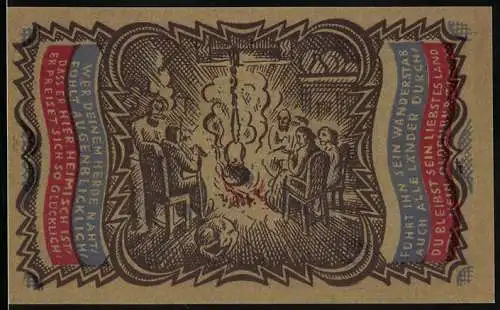 Notgeld Oldenburg 1921, 50 Pfennig, Familie sitzt am offenen Feuer