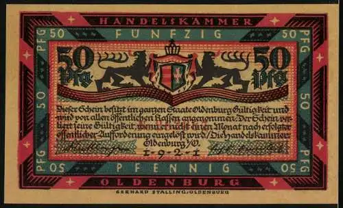 Notgeld Oldenburg 1921, 50 Pfennig, Familie sitzt am offenen Feuer