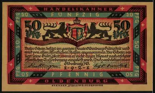 Notgeld Oldenburg 1921, 50 Pfennig, Schiff in Not auf stürmischer See